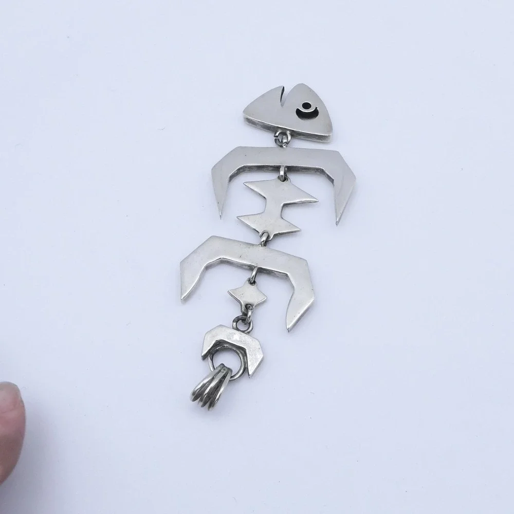 Taxco Mexico Eagle Mark 22 Sterling Silver MM Fish Skeleton 4